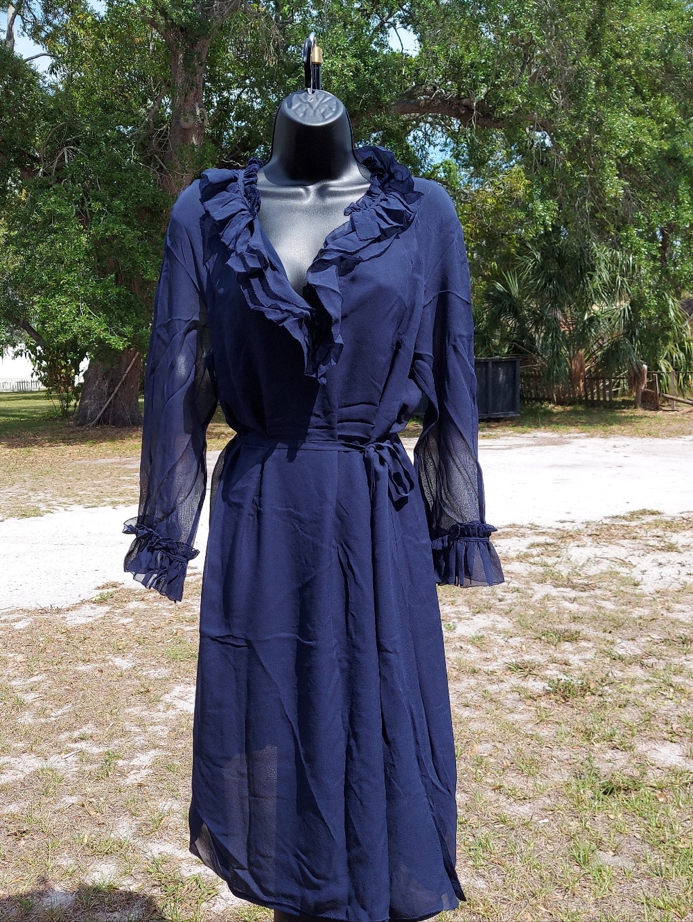 Tory Burch Navy Ruffle V-Neck dress Size 12